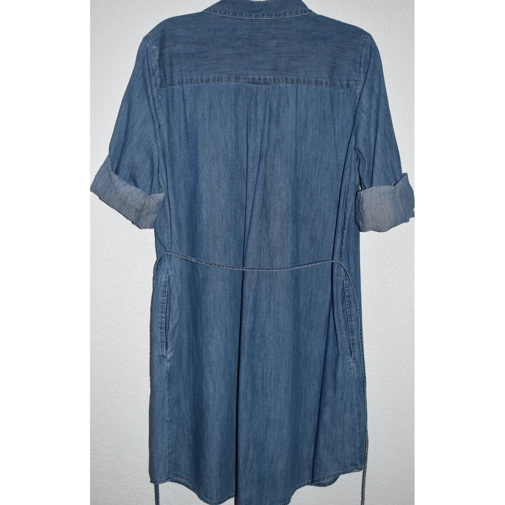 Loft‎ MEDIUM Denim Chambray Blue Shirt Dress Chest Pockets Long Slv 100% Cotton - Picture 9 of 16